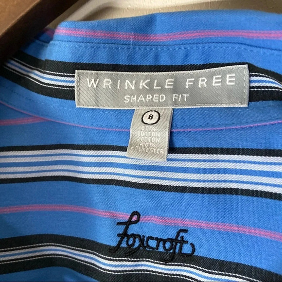 Striped Shaped Fit Top Wrinkle Free Size Large 8 Button Down Up Long Sleeve - Picture 2 of 11